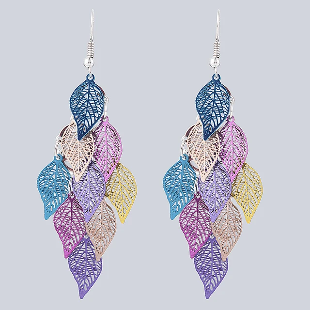 Seven-color small nine leaf accessories Leaves Earring Bohemian Jewelry Dangle Drop Earrings Cute decoration Women Gift mixed color