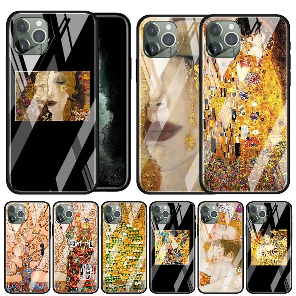 Чехол Gustav Klimt the kiss из закаленного стекла с рисунком для iPhone 11 12 13 Pro MAX Mini 7 8 X XR XS 6 6S