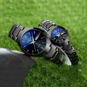 

BELUSHI Men Women Fashion Black Watch Quartz Couple Watches Top Brand Luxury Full Steel 100m Waterproof Dual Calendar Male Clock