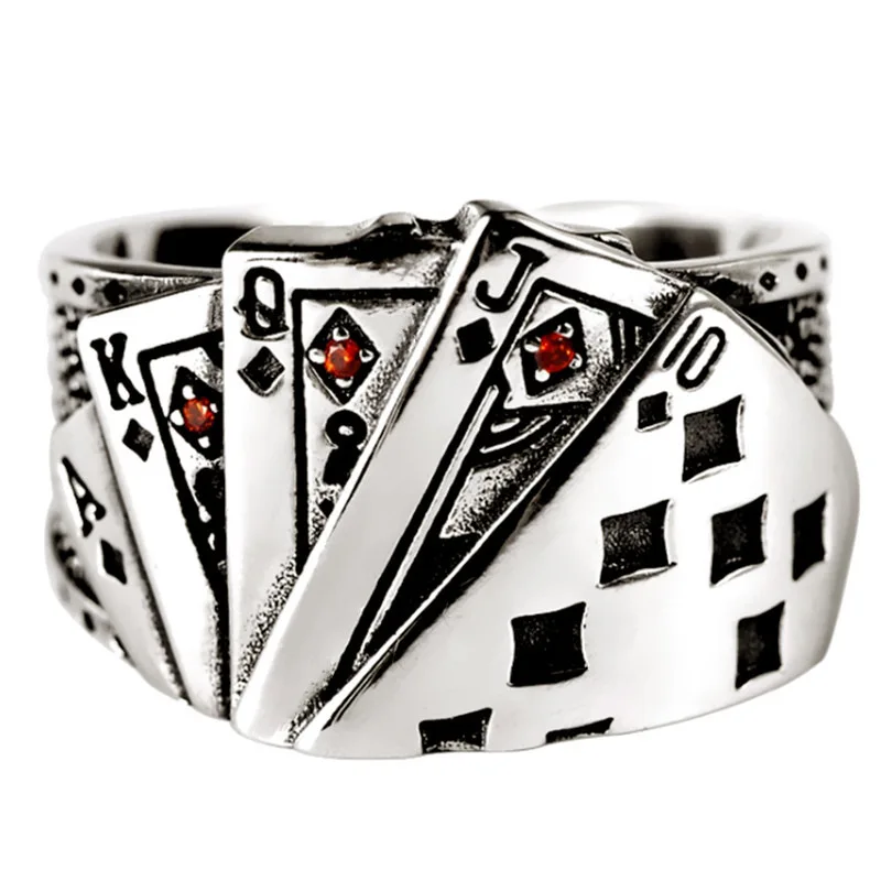Poker Ring Do old Character Index Finger Ring Punk Hip-Hop Tide Restoring Ancient Ways People Creative Poker Street Snap Ring