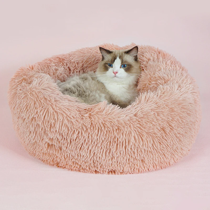 Высококачественная круглая кровать для кошки, для собаки, кошки, зимний теплый спальный лежак, коврик, супер мягкий бархатный диван, питомник, кровать для питомца, рождественские подарки