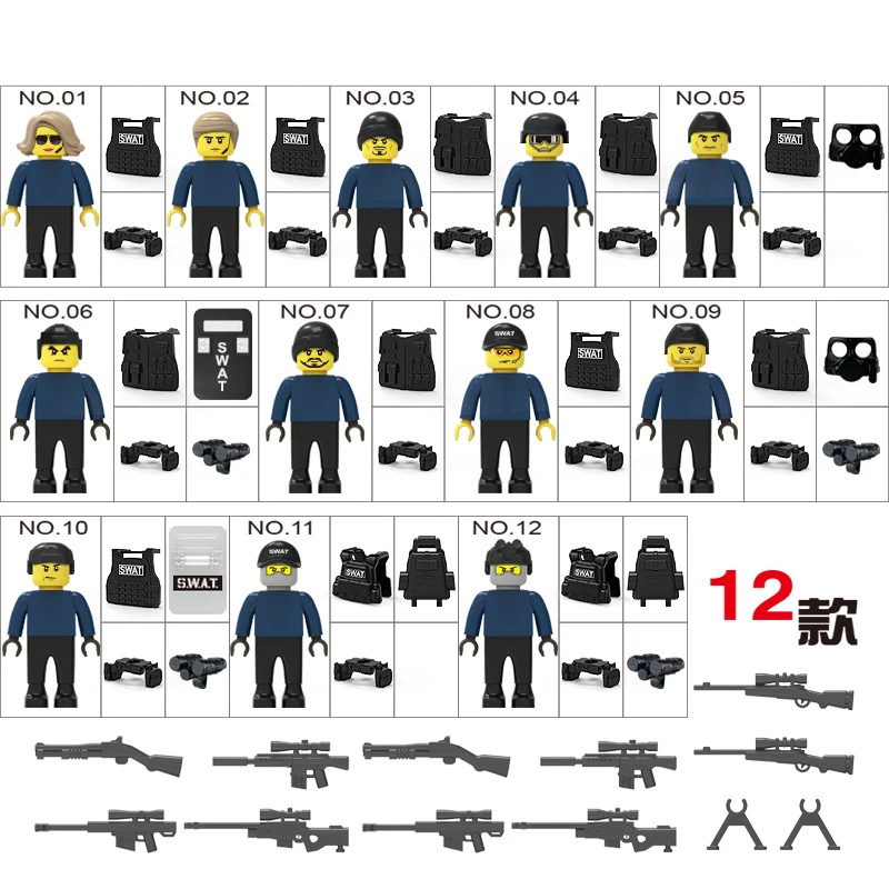 Мини фигуры SWAT совместимые legoings кирпичики город полиция военные мини блоки