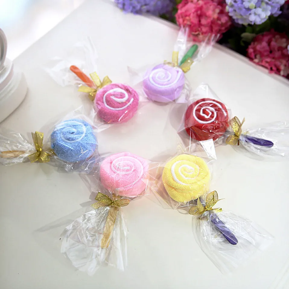 

10 Pieces Lollipop Cake Towel Colorful Candies Creative Party Gift Towels Cotton Lovely Towel Two-color Small Lollipop Towel