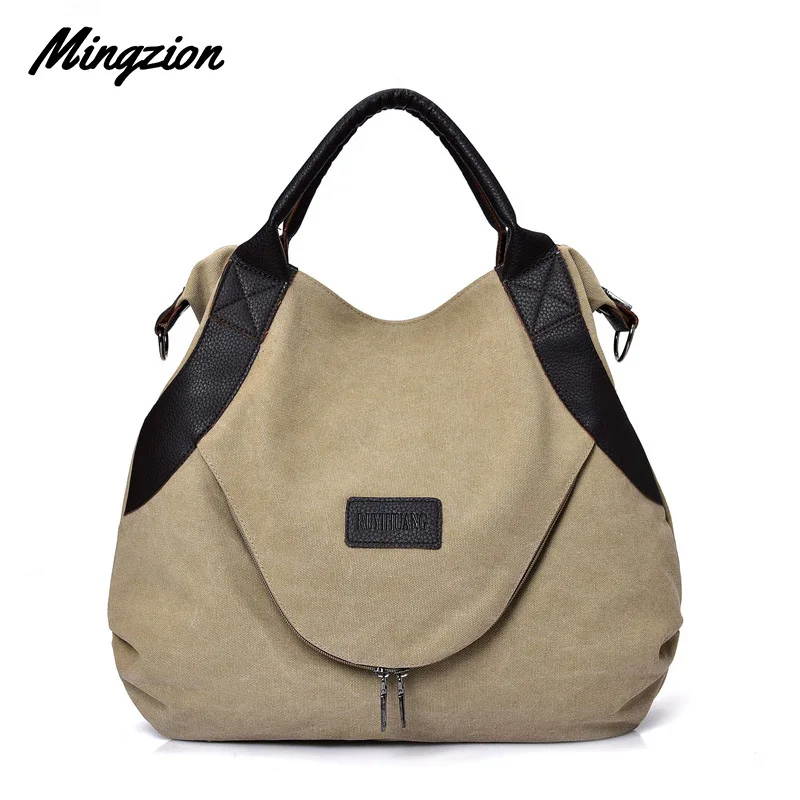 

Mingzion Large Pocket Casual Tote 2019 Brand Women Handbag Lady Crossbody Shoulder Bags Canvas Leather Capacity Bags For Women