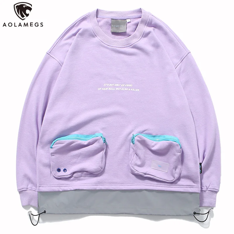

Aolamegs Sweatshirt Men Funny Print Zipper Pockets Men Pullover High Street Harajuku College Style Streetwear Casual Sweatshirt