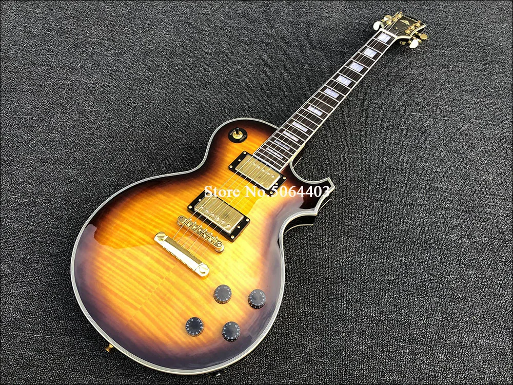 

High quality new electric guitar, yellow paint, tiger maple veneer, peach blossom core wood. Free delivery