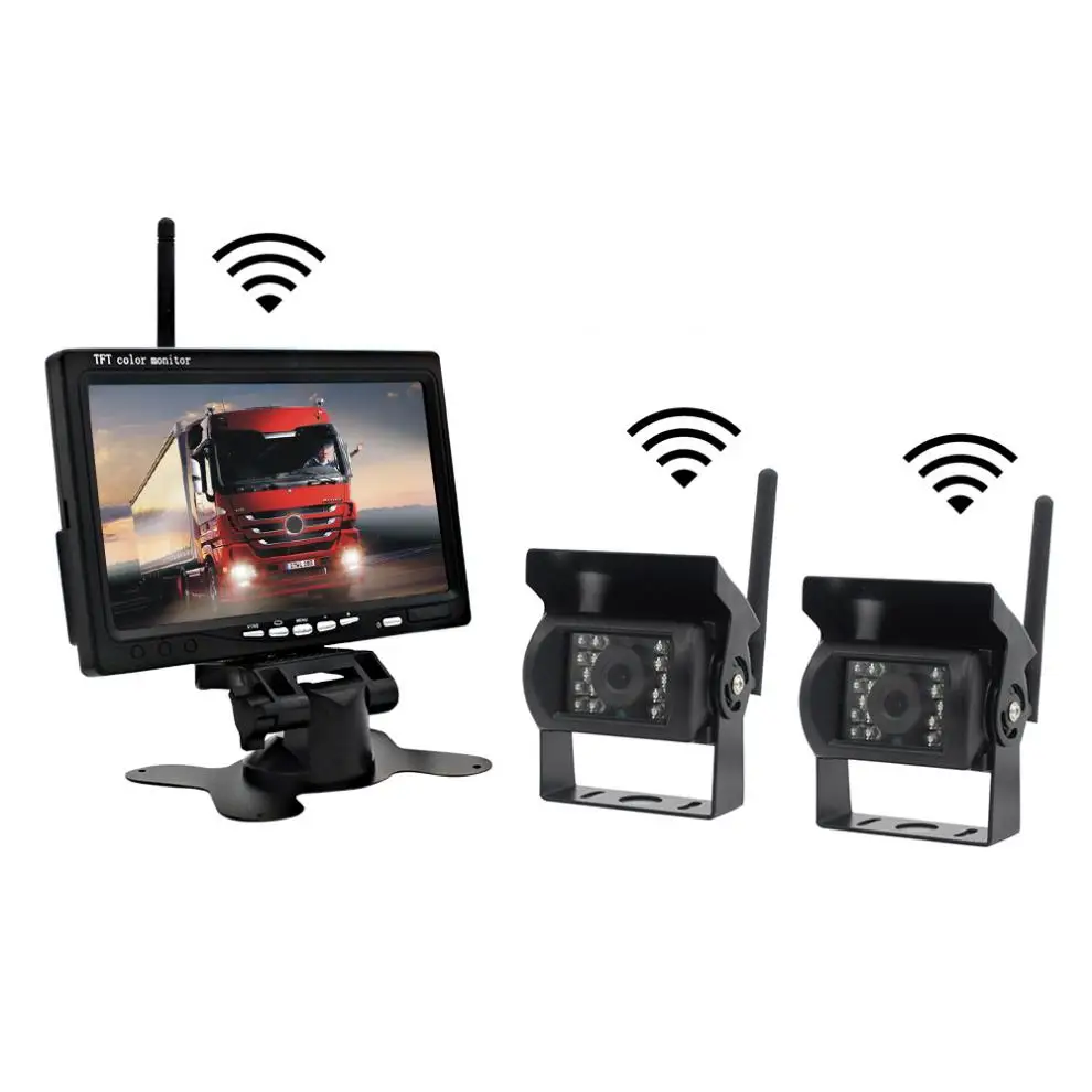 7 дюймов HD TFT lcd Автомобильный монитор+ 2 шт Водонепроницаемый ночного видения беспроводная резервная камера для автобуса грузовика система видеонаблюдения