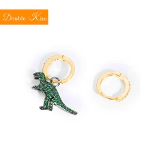 Асимметричные серьги-гвоздики с динозавром из титановой нержавеющей стали, инкрустированные серьги из циркона золотого цвета, модные трендовые женские ювелирные изделия, подарок