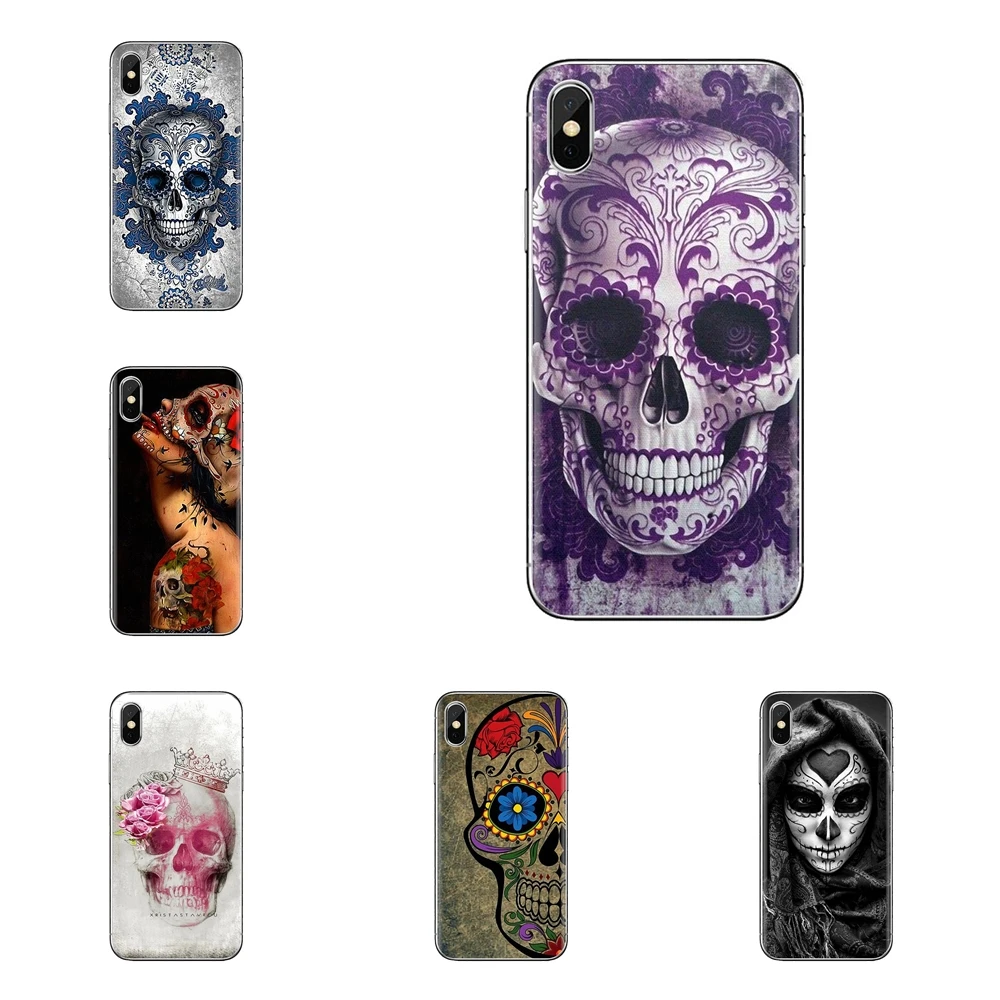 

TPU Shell Case For Huawei G7 G8 P7 P8 P9 P10 P20 P30 Lite Mini Pro P Smart Plus 2017 2018 2019 Sugar Skull pink Flowers Tattooed