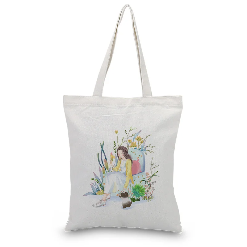 Тканевая сумка-тоут с узором для девочек, сумка для ежедневного использования, Экологичная многоразовая утилизация, сумка для покупок, печать логотипа, текст, сделай сам