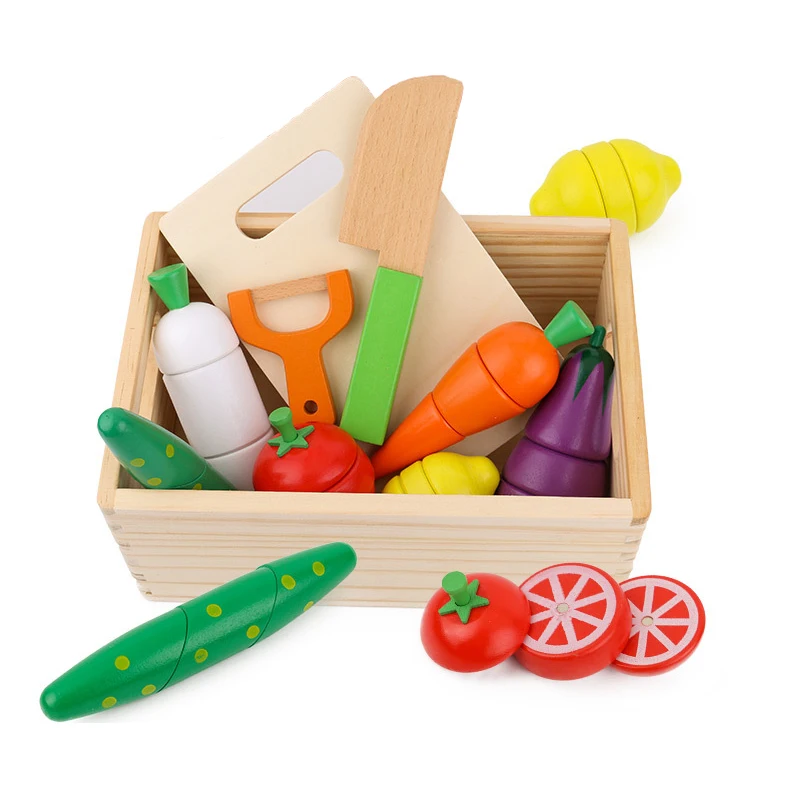 

DIY Pretend Play Wooden Kitchen Toy Play House Simulation Cut Vegetables Montessori Early Education Toys For Children Kids Baby