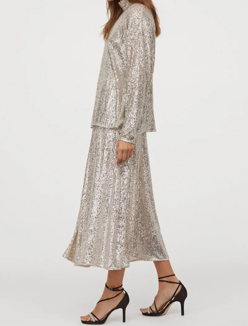 

Western Style Spring High-waisted Drape Skirt Sequined Skirt Side Zipper A- line Fray Hem Side Zipper High-waisted Skirt