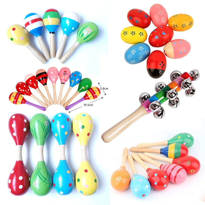 

1 PCS 19.5X5.8cm Infant & Toddlers Wood Sand Hammer Wooden Maraca Rattles Kids Musical Party Creative Montessori Educational Toy