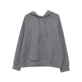 

Spring and autumn new cotton sweater casual solid color long-sleeved hooded sweater women 2020 gray