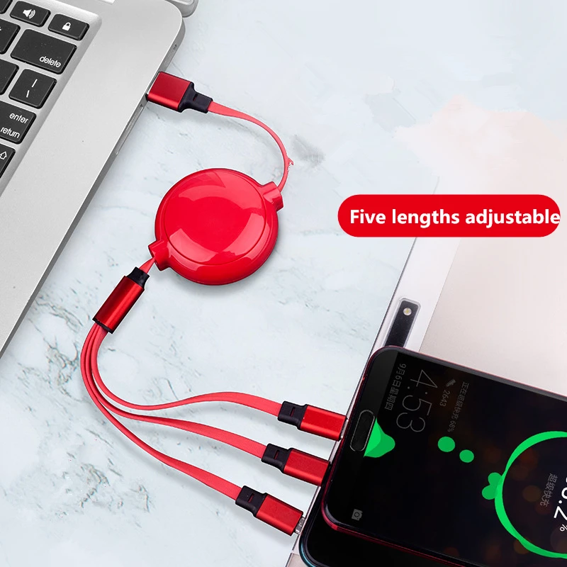 

3A three-in-one fast charging cable is suitable for Apple Huawei Android one drag three telescopic data cable Office home