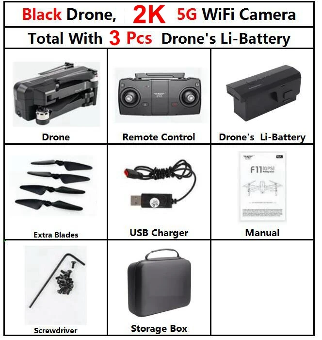 F11Pro 2K 3b Black SJRC F11 PRO gps RC складной Дрон Квадрокоптер вертолет с Wifi FPV 1080 P/2 K HD камера бесщеточный 25 минут время полета - Цвет: F11Pro 2K 3b Black