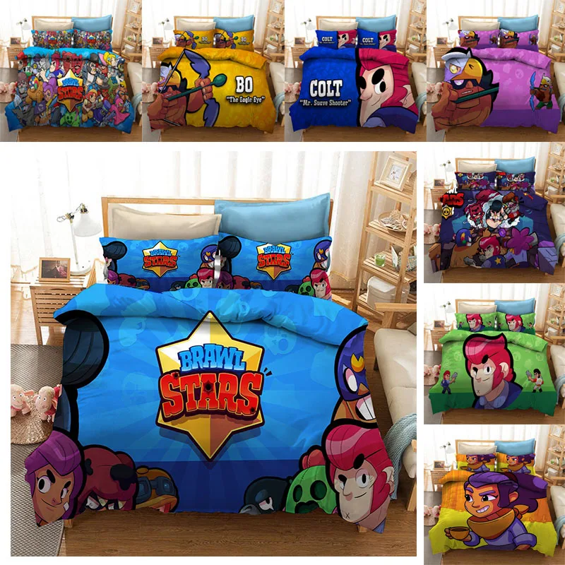 Bedding Set Brawls Cartoon Stars Anime Figure Quilt Cover Pillowcase Kid Child Room Bedclothes Bed Spead Duvet Cover 3Pcs Suit