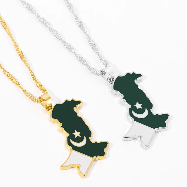 Pakistan National Flag Map Pendant Necklace