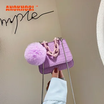 

Mini Chain Women Sling Bag Hairball Decoration Candy Color All-match Fashion Classy Cute Shoulder Bag MB754