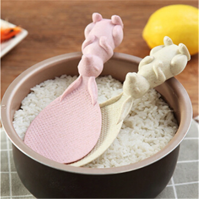 wheat straw+pp Cute rabbit non-stick rice spoon home high temperature resistant wheat straw green rice spoon rice scoop