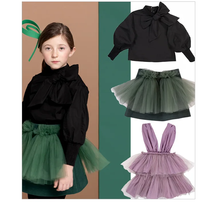 Детский костюм; рубашка с бантом; Блузка+ юбка-пачка; комплект одежды из 2 предметов; милая Одежда для девочек; Кружевной Костюм принцессы; одежда для детей