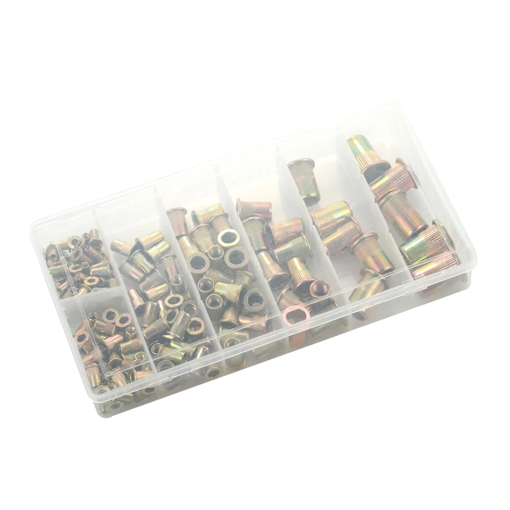 

Hot 165pcs Mixed Zinc Plated Carbon Steel Rivet Nut Kit M3/4/5/6/8/10/12 Boxed Suit