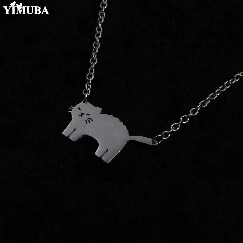 Silver Color Cute Pet Pussy Cat Chain Pendant Necklace Titanium Steel Animal for Women Girls Fashion Jewelry Lover Gift | Украшения и