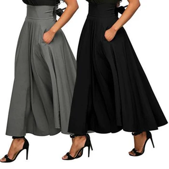 

Women Skirt 2020 Summer Fashion Elegant High Waist Long Skirt With Pocket Solid Ankle-Length Vintage Skirt