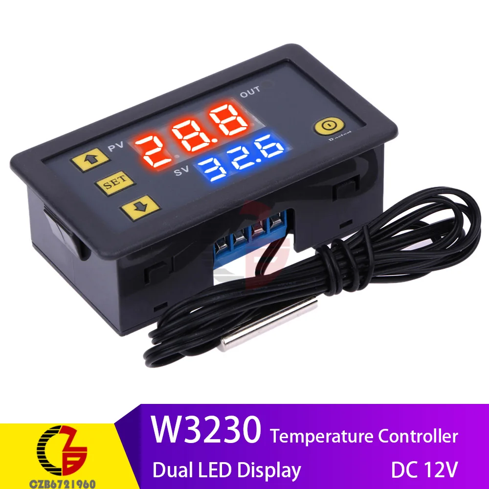 W3230 DC 12V СВЕТОДИОДНЫЙ Цифровой Термостат 110 В 220 в 12 В 24 в регулятор температуры инкубатор котел Крытый Открытый пирометр термометр - Цвет: W3230 DC 12V