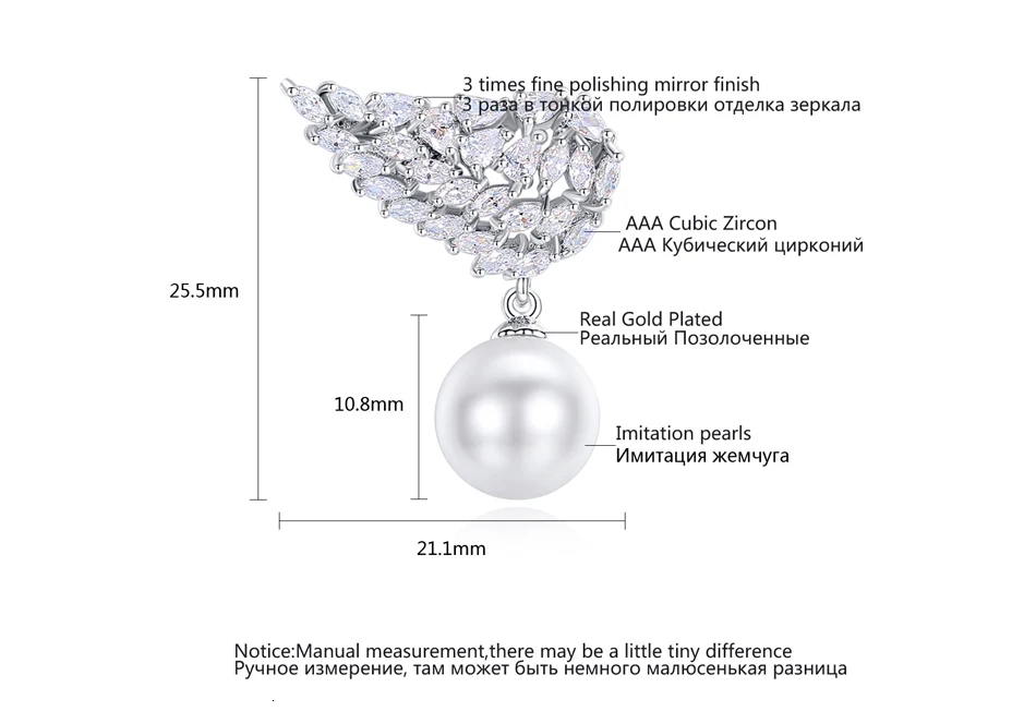 LUOTEEMI, новые модные яркие серьги-гвоздики в виде крыльев с белым жемчугом, женские серьги с кубическим цирконием, подарки