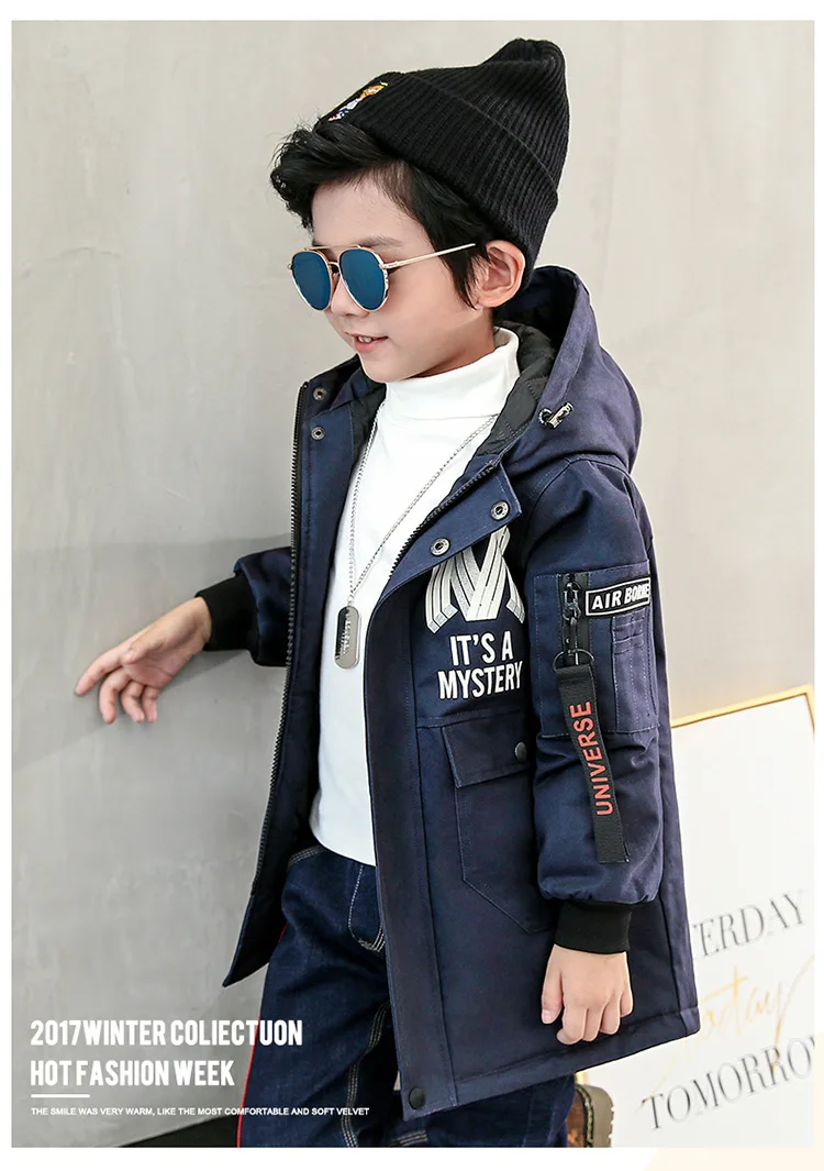 Модная весенняя детская утолщенная ветрозащитная одежда в китайском стиле с надписью «большой М» длинное пальто в Корейском стиле