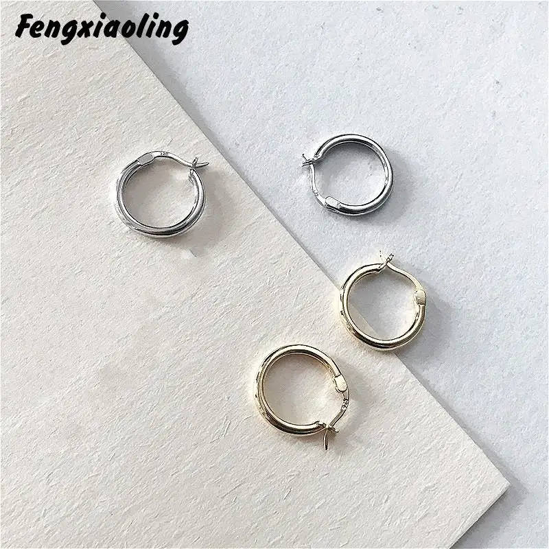 

Fengxiaoling 2019 New Golden Silver Hoop Earrings For Women Real Sterling Silver 925 Minimalist Earings Fancy Silver Earings