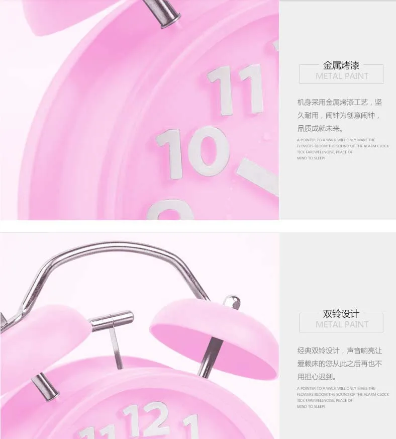 Manufacturers Direct Selling 4-Inch Mute Double Bell Lazy Metal Alarm Clock Students Gift Candy-Colored Retro Bell