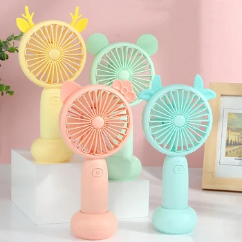 

Portable ini USB Charge Fans Desktop Handheld Fawn Cartoon Electric Fan with Light 3 Speed Travel Outdoor Cooling Fan