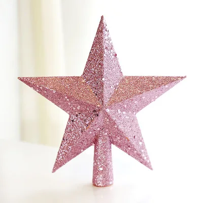 Christmas Tree Top Pink Sparkle Star Glittering Topper Ornament For Store Home Decoration - Цвет: B