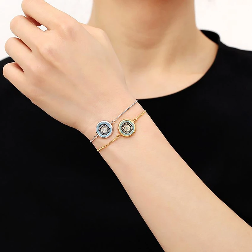 

Silver/Gold Simple Circle Chain Bracelets for Women Ladies Holiday Gift AAA Cubic Zirconia Punk Blue Bracelet
