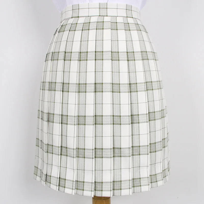 Skirt Японская женская бамбуковая зеленая белая клетчатая юбка с высокой талией для девушек, студенток, свободная Harajuku стиль JK, Униформа, плиссированная юбка в консервативном стиле - Цвет: Skirt