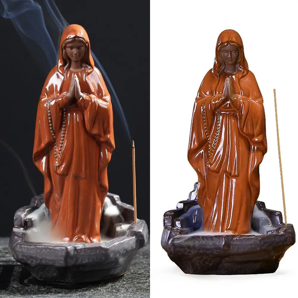 Incense Burner Ceramic Incense Backflow Incense Burner Virgin Mary Handmade Incense Burner For Home Office Home Decor