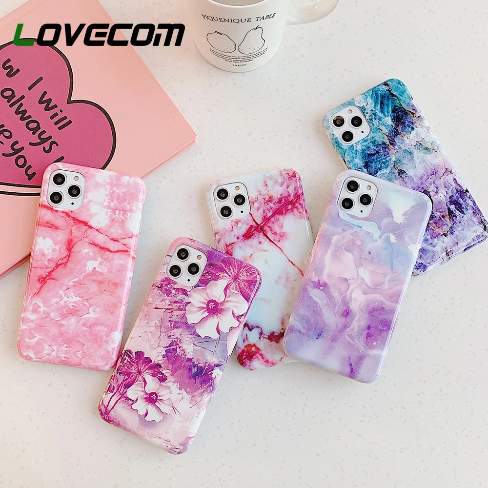 Чехол для телефона LOVECOM Marble Flower iPhone 12 11 Pro Max Mini XR XS 7 8 6S Plus X мягкий IMD чехол задней