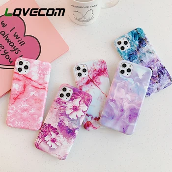 

LOVECOM Unique Marble Flower Phone Case For iPhone 11 Pro Max XR XS Max 6 6S 7 8 Plus X Soft IMD Full Body Vintage Back Cover
