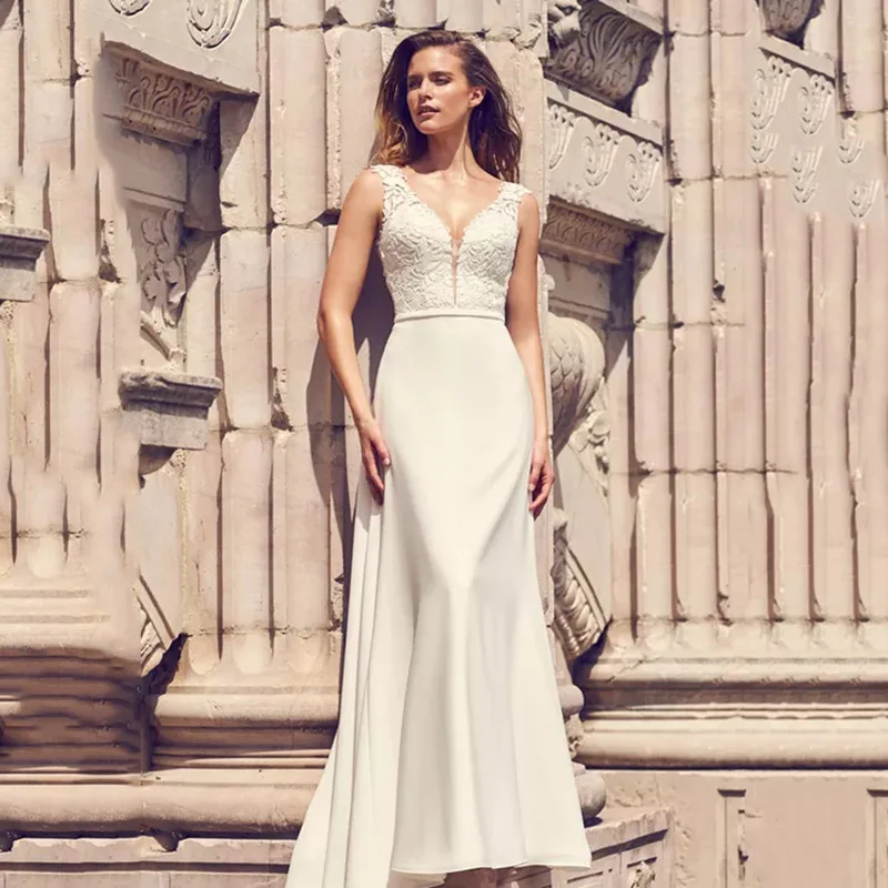 Ivory Eightree Robe de soiree кружевной топ свадебное платье А-силуэта с v-образным вырезом Свадебное платье с открытой спиной пояс vestido de noiva атласное платье невесты - Цвет: Ivory