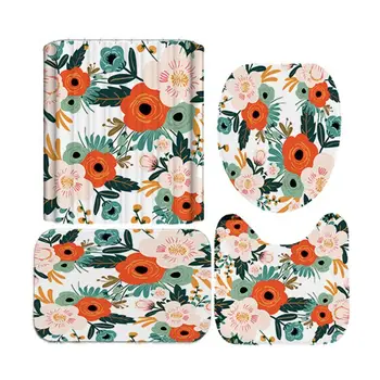 

4PCS/Set Shower Curtain Floor Mat U Shape Mat Toilet Lid Cover Bath Curtain D08D
