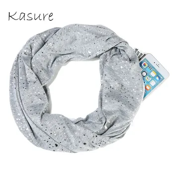 

KASURE Infinity Loop Scarf With Zipper Pocket Storage for Phone and Keys With Shiny Print Dot Pattern Travel Wrap Fashion Sport