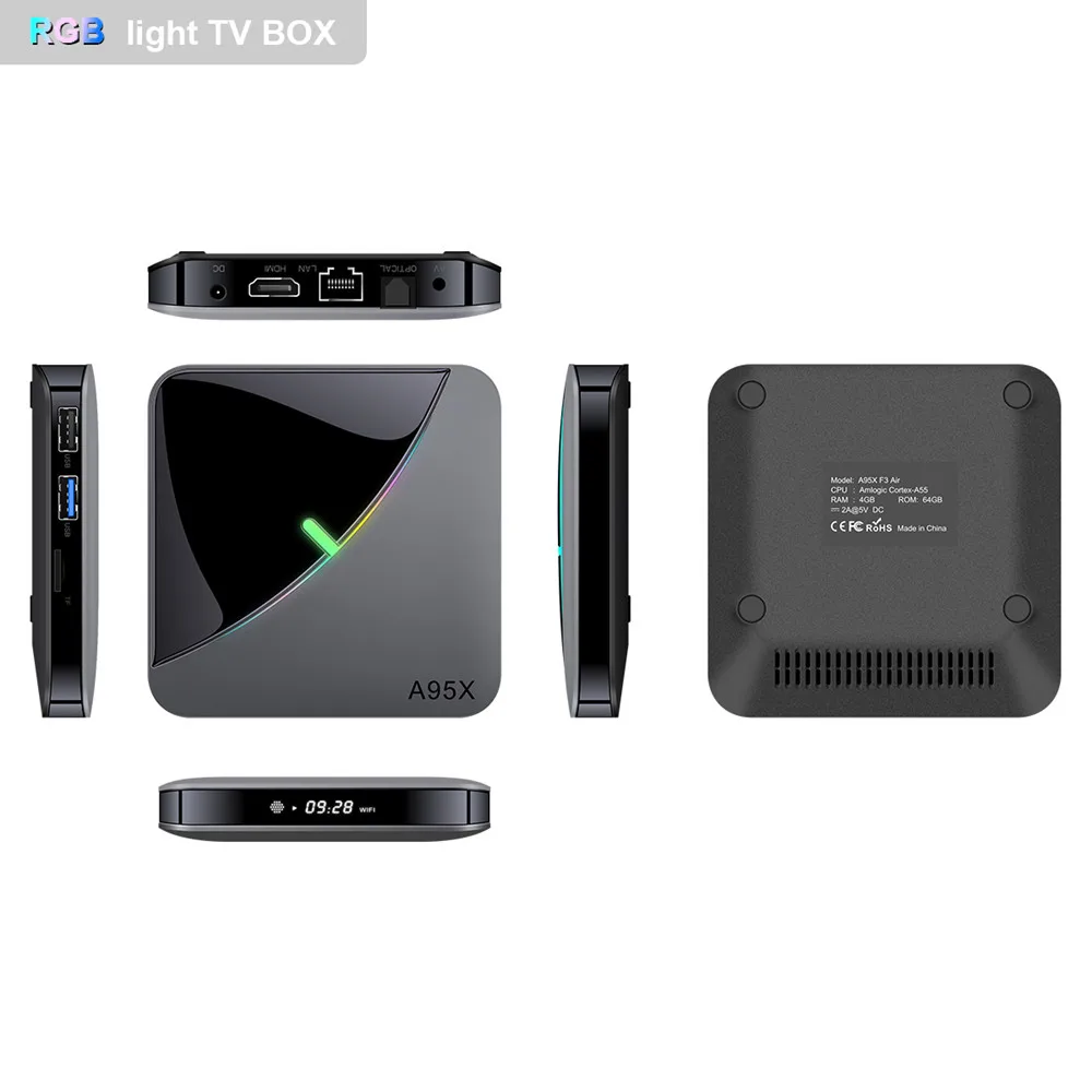 4 Гб 64 Гб RGB светильник A95X F3 Air Smart tv Box Android 9,0 Amlogic S905X3 tv Box Wifi 4K 60fps Netflix Youtube медиаплеер X3