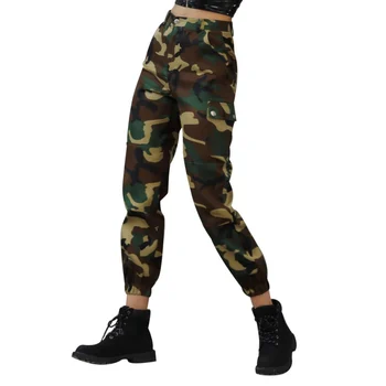

Women Pants Camouflage Beam Overalls Cargo Pants High Waist Multi-pocket Loose Zipper Pants Tousers