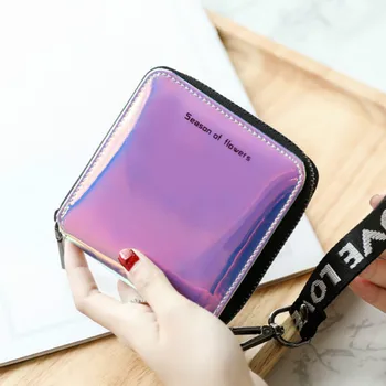 

Wallet Female Short Paragraph Small Vogue Folding New Version Of The Student Personality Zipper Holographic Purse Ladies Wallets