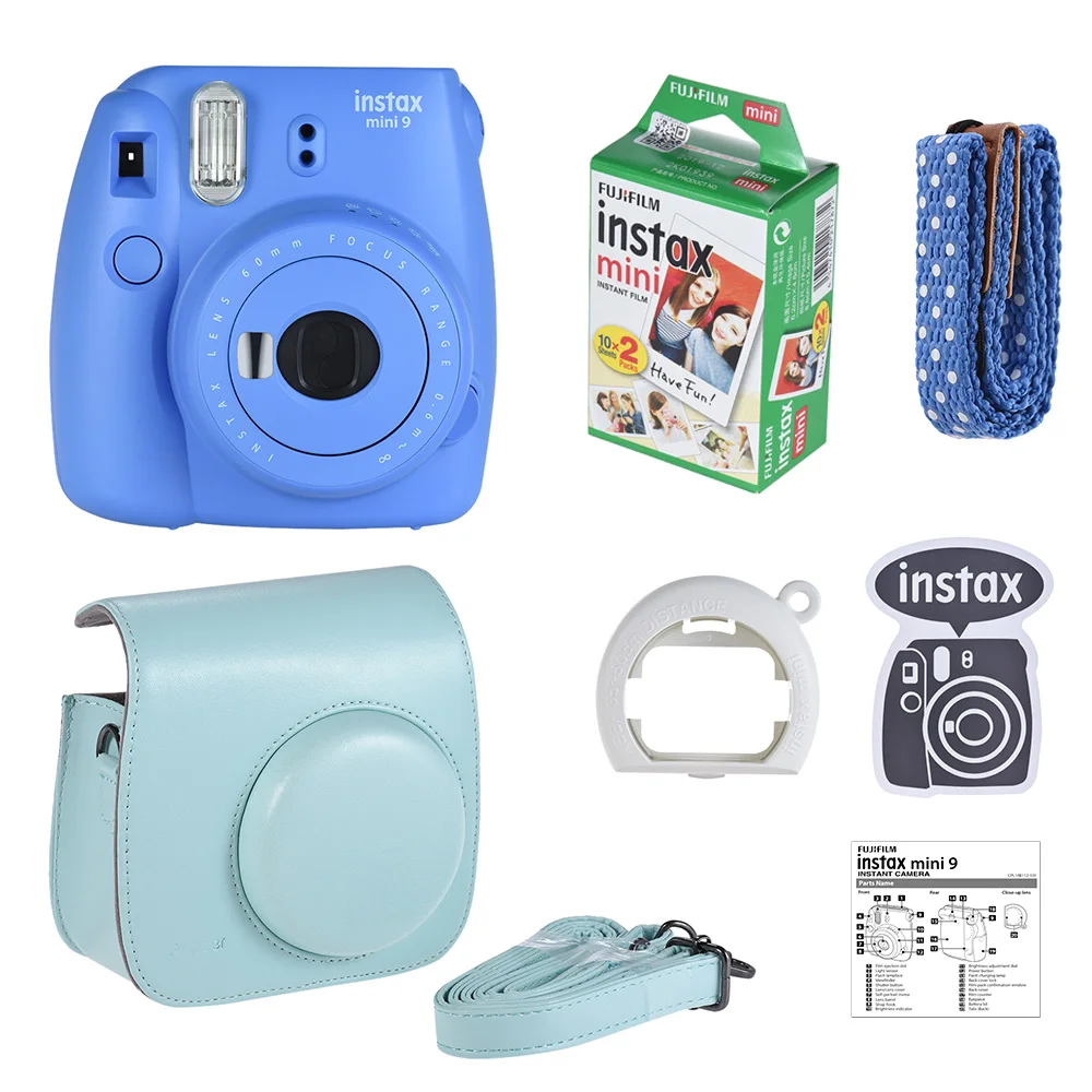 Fujifilm Instax Mini 9 мгновенная камера пленочная камера с зеркалом для селфи Ice Blue с 14 в 1 комплект аксессуаров чехол для камеры фильтр+ альбом