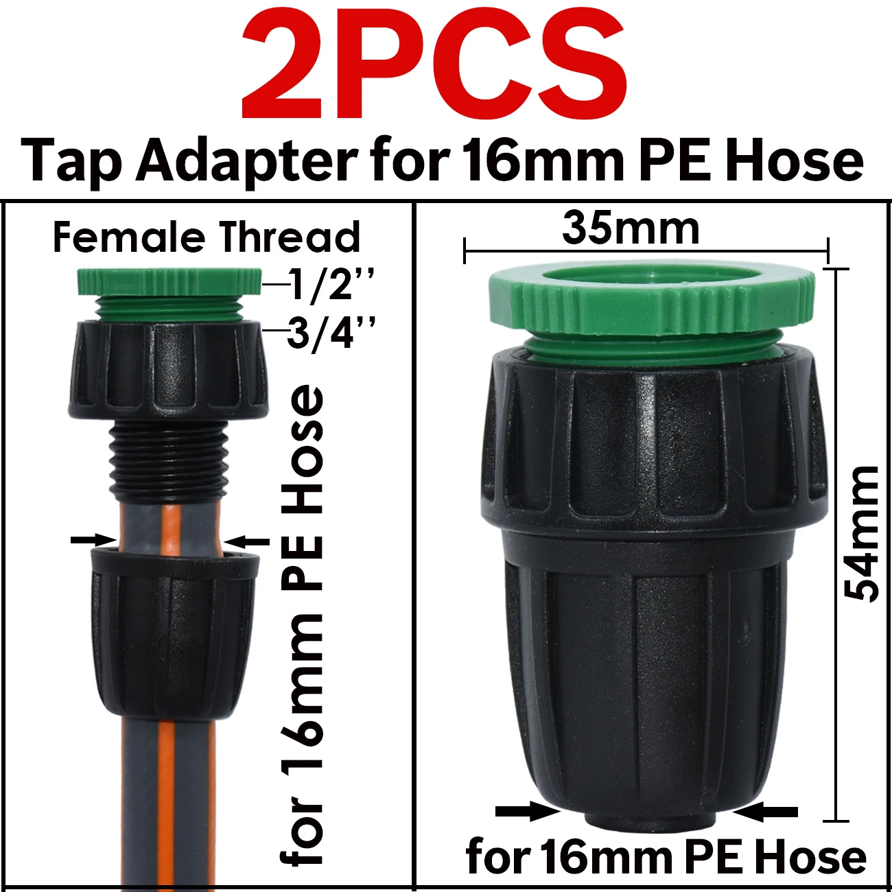 KESLA 2PCS 16mm 1/2'' PE Pipe Connector Splitter Tee Coupling Threaded Lock to 4/7mm 3/5mm Hose Garden Watering Drip Irrigation