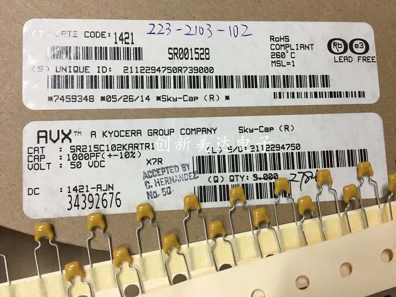 Original new 100% monolith capacitor 1000pf 50v102 X7R multilayer ceramic high temperature resistance 260 degrees SR215 Inductor |