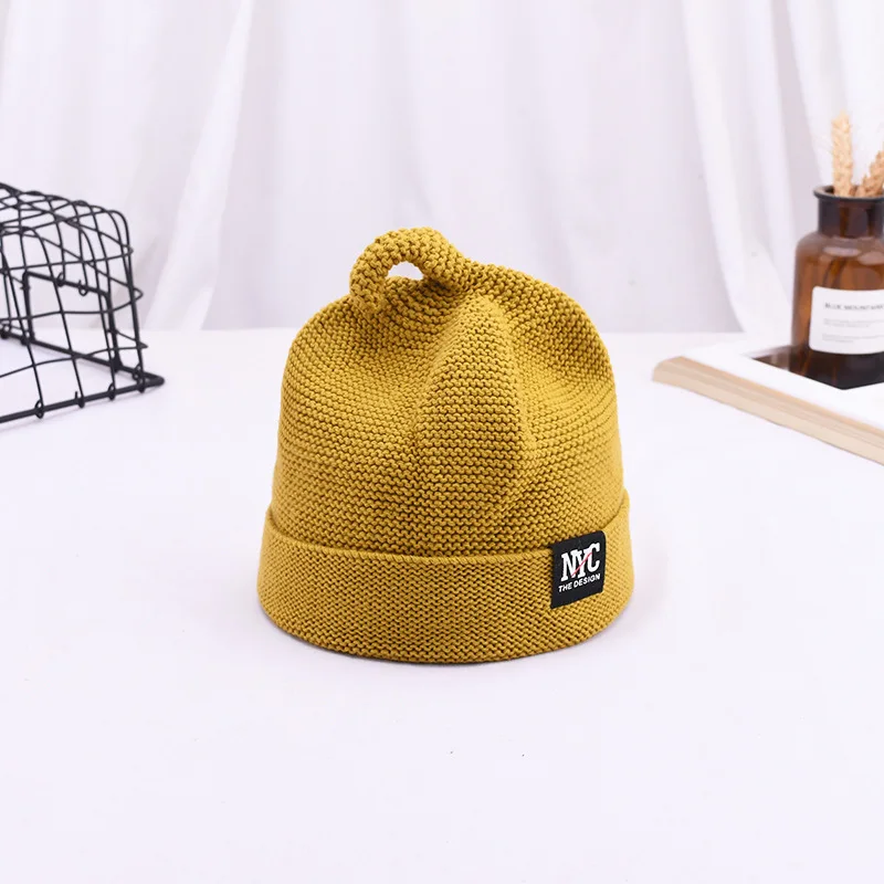 Yellow B Вязаная модная кепка с надписью NYG для маленьких мальчиков и девочек; шапка с острым носком для маленьких мальчиков и девочек; теплая шапка для детей; сезон осень-зима - Цвет: Yellow B